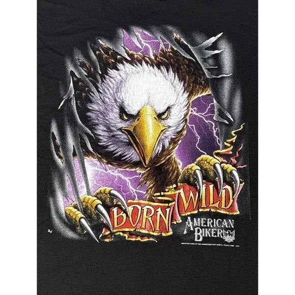 Vintage 1992 American Biker Born Wild Eagle Lightning Shirt Single Stitch USA L